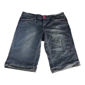 Zip Womens Stretch Denim Bermuda Shorts Size 24 Blue Five-Pocket Button Closure